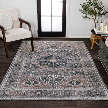 Alacati Ogee Medallion Washable Area Rug